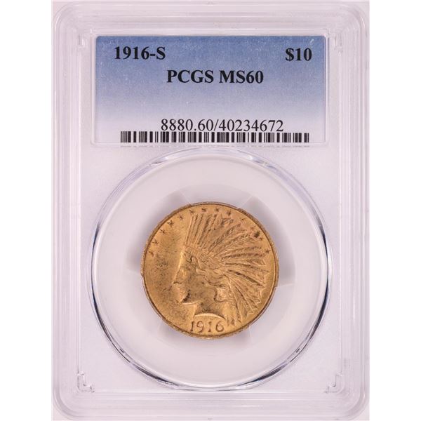 1916-S $10 Indian Head Eagle Gold Coin PCGS MS60