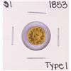 Image 1 : 1853 Type 1 $1 Liberty Head Gold Dollar Coin - Soldered