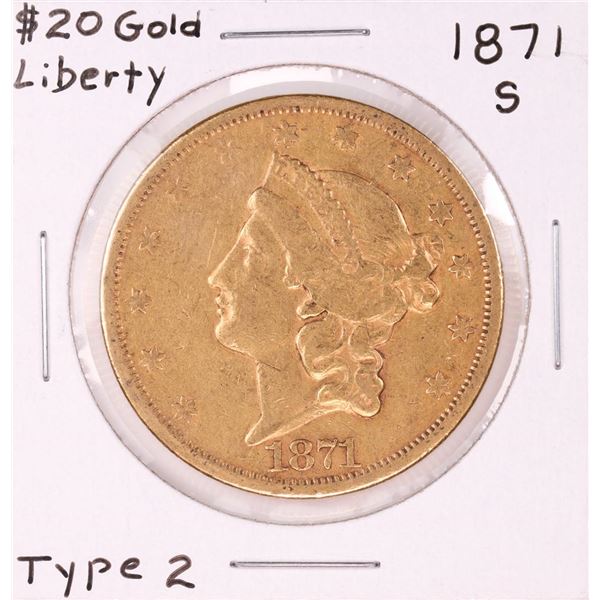 1871-S Type 2 $20 Liberty Head Double Eagle Gold Coin