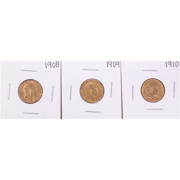 Lot of 1908-1910 Great Britain Half Sovereign Gold Coins