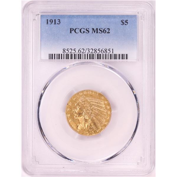 1913 $5 Indian Head Half Eagle Gold Coin PCGS MS62
