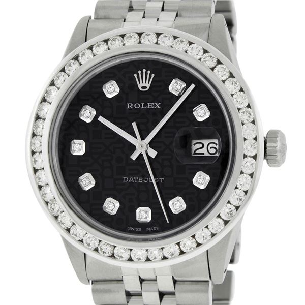 Rolex Men's Stainless Steel Black 3 ctw Diamond Datejust Wristwatch