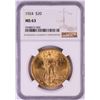 Image 1 : 1924 $20 St. Gaudens Double Eagle Gold Coin NGC MS63