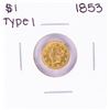 Image 1 : 1853 $1 Type 1 Liberty Head Gold Dollar Coin with Solder