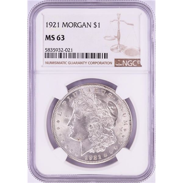 1921 $1 Morgan Silver Dollar Coin NGC MS63