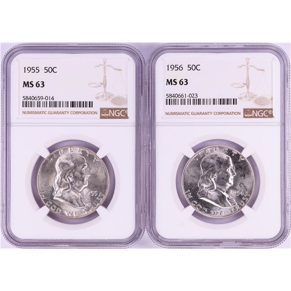 Lot of 1955-1956 Franklin Half Dollar Coins NGC MS63