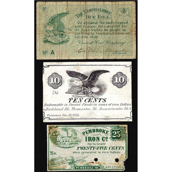 Lot of (3) Miscellaneous 1800's Obsolete Banknotes