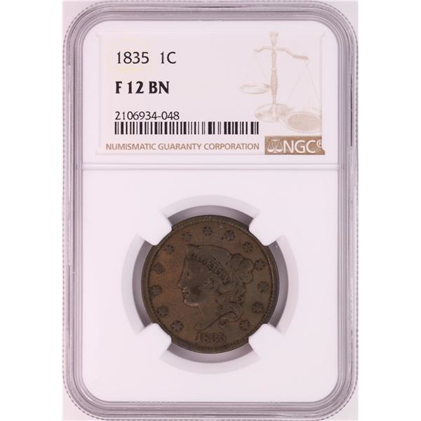 1835 Coronet Head Large Cent Coin NGC F12BN