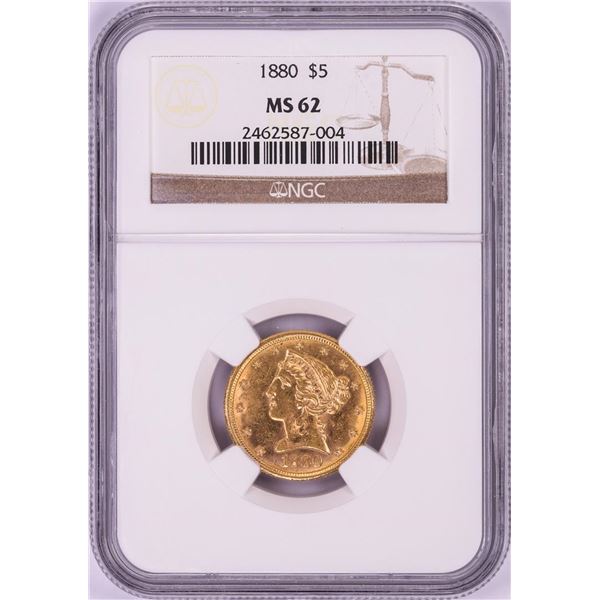 1890 $5 Liberty Head Half Eagle Gold Coin NGC MS62