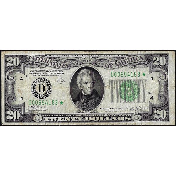 1934B $20 Federal Reserve Star Note Cleveland