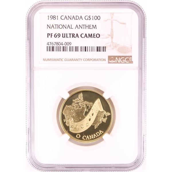 1981 Proof Canada $100 National Anthem 1/2 oz Gold Coin NGC PF 69 Ultra Cameo