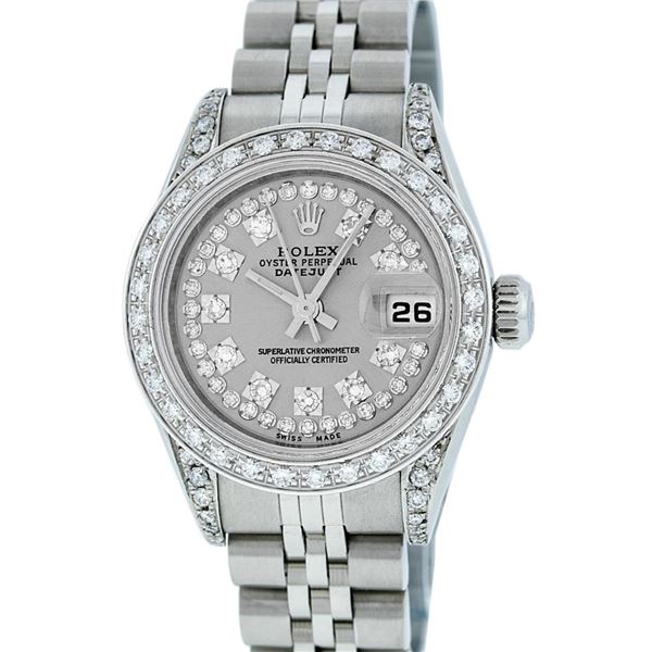 Rolex Ladies Stainless Steel Diamond Quickset Oyster Perpetual Datejust Wristwatch