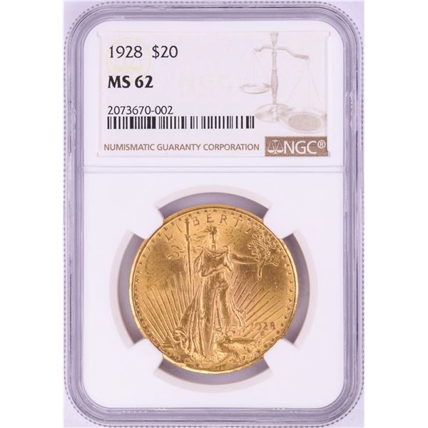 1928 $20 St. Gaudens Double Eagle Gold Coin NGC MS62