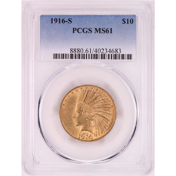 1916-S $10 Indian Head Eagle Gold Coin PCGS MS61