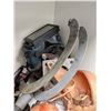 Image 3 : Shelf lot of small assorted props, baby doll parts, sledge hammer, saws, pruners from the popular sc