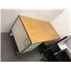 Image 1 : Room of assorted office furniture office cubicle/desk/grey office chair/box of heaters/monitors/pape