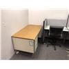 Image 2 : Room of assorted office furniture office cubicle/desk/grey office chair/box of heaters/monitors/pape