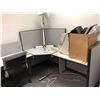 Image 3 : Room of assorted office furniture office cubicle/desk/grey office chair/box of heaters/monitors/pape