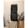 Image 8 : Room of assorted office furniture office cubicle/desk/grey office chair/box of heaters/monitors/pape