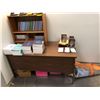 Image 2 : Approx 2ft x 2ft small teak & 2 drawer office desk bookshelf from production office of the show