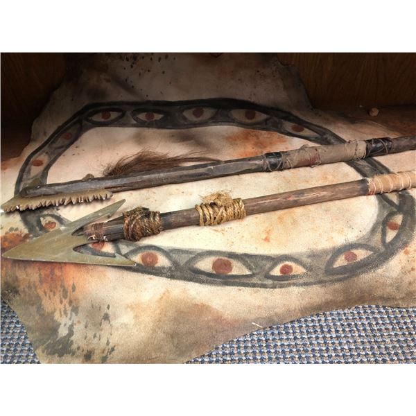 Two hand weapons & painted animal hide from the popular Sci-fi series