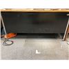 Image 1 : Black metal with laminate wood top 4 drawer office desk from production offices of the show