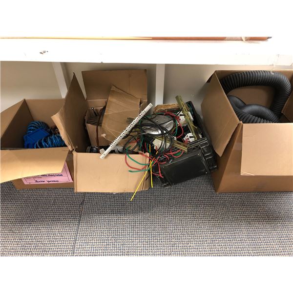 4 boxes of assorted hardware/electrical/props from bunker workshop from popular sci-fi series