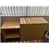 Image 2 : Large wooden lidded storage box and small wooden rolling printer stand from the show