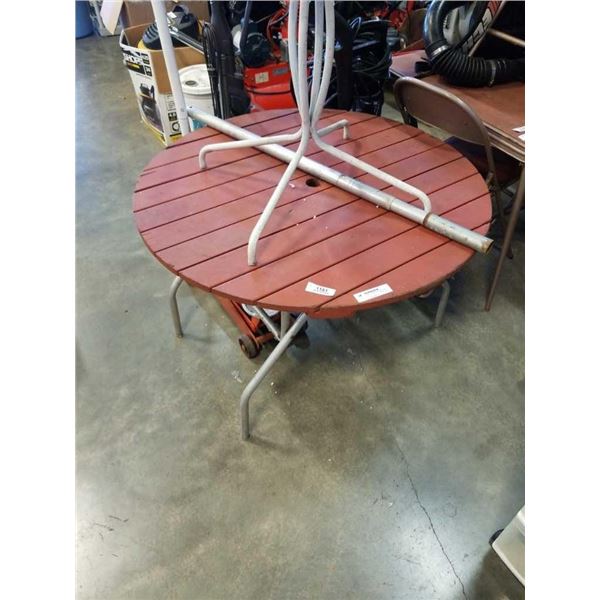 Folding wooden patio table with umbrella