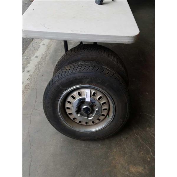 TWO 14 INCH TIRES ON RIMS