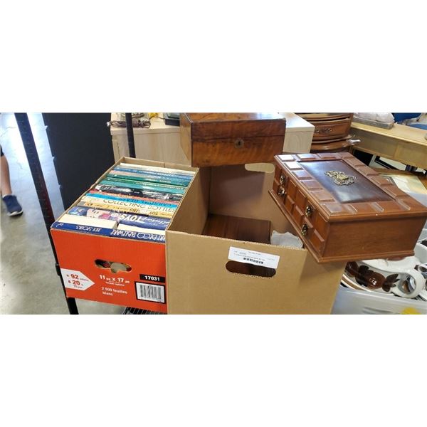 17 collector books and price guide with dark walnut jewellery case dresser top box and dark walnut b