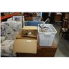 Image 1 : BOX AND BIN OF ANTLERS, FIRST NATIONS ART, WOOD FISHING FLOATS AND ROPE