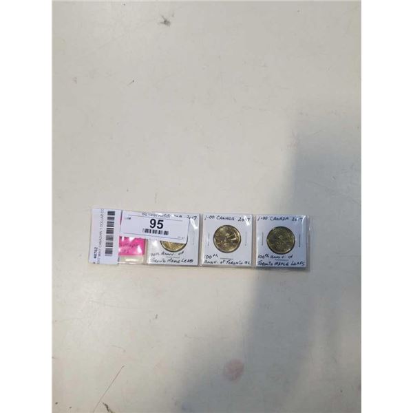3  2017 MINT CANADIAN 1 DOLLAR COINS 100TH YEAR OF TORONTO MAPLE LEAFS