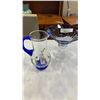 Image 1 : Hand blown art glass jug with purple stemmed candy dish