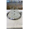 Image 1 : Silverplate rim and crystal vase handled tray with four Cristal wine stemware