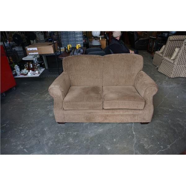 BROWN UPHOLSTERED LOVESEAT