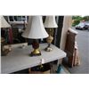 Image 1 : 2 TABLE LAMPS - GLASS TABLE LAMP WITH PENDENTS AND STONE AND BRASS BASE AND DECORATIVE TABLE LAMP
