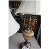 Image 3 : 2 TABLE LAMPS - GLASS TABLE LAMP WITH PENDENTS AND STONE AND BRASS BASE AND DECORATIVE TABLE LAMP