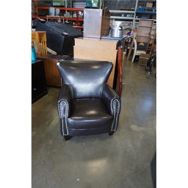 BROWN STUDDED MODERN WINGBACK CHAIR