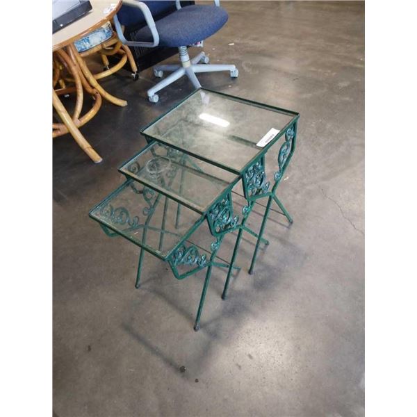 3 glass insert and metal nesting tables