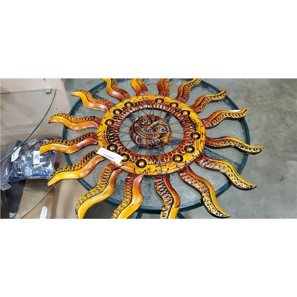 African 30" diameter woven and wood sun wall hanging