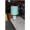 Image 1 : MCM CERAMIC AND WOOD TEAL TABLE LAMP WITH SHADE