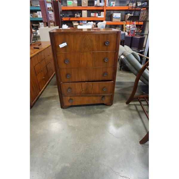 ANTIQUE 5 DRAWER WALNUT CHEST OF DRAWERS