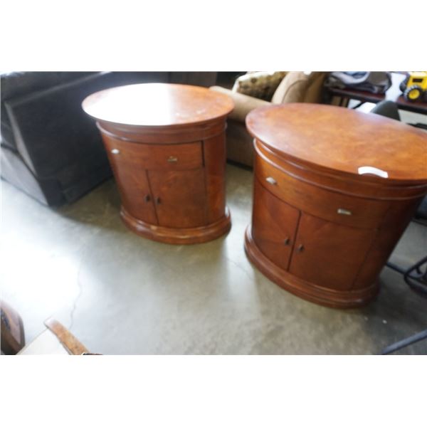 PAIR OF SOLID WOOD OVAL OVERSIZE NIGHTSTANDS - 35 INCHES WIDE X 23 DEEP X 34 TALL