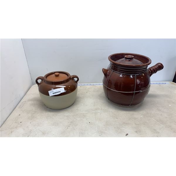 2 BEAN CROCKS - 11 AND 7 INCHES TALL