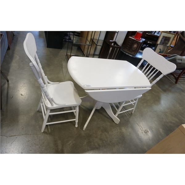 WHITE PAINTED DROPLEAF DINING TABLE WITH 2 PRESSBACK CHAIRS