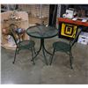 Image 1 : METAL GLASSTOP PATIO TABLE WITH 2 CHAIRS WITH TILE BACKS