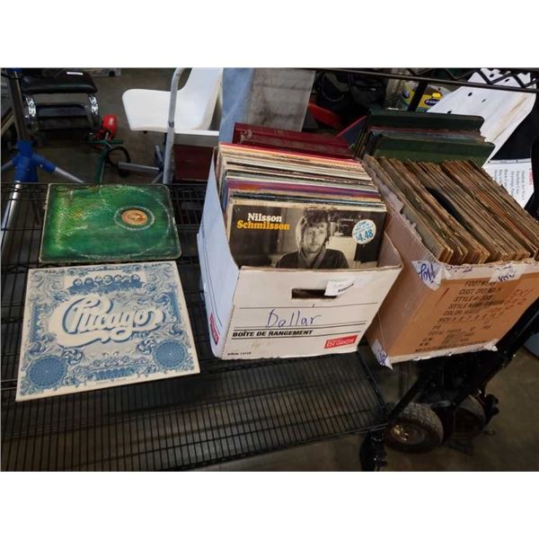 2 BOXES OF RECORDS - INCLUDING CHICAGO, ALICE COOPER AND OTHERS