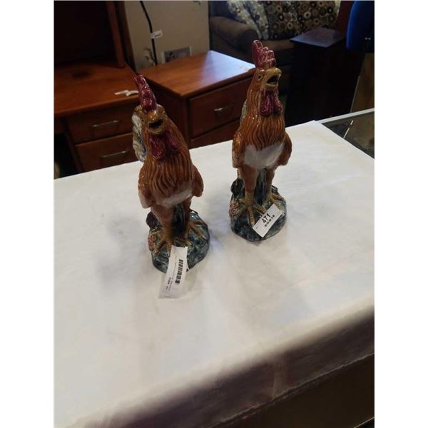 2 CERAMIC ROOSTER FIGURES - 1 FOOT TALL