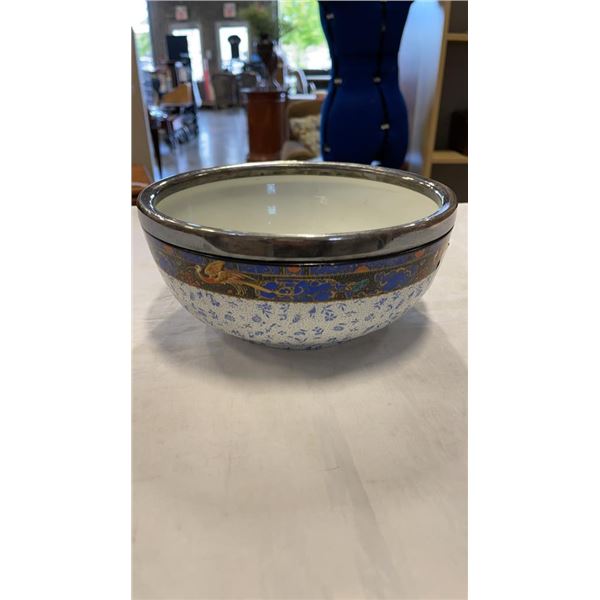 8 inch diameter Winton ware salad bowl with silver plate fence rim